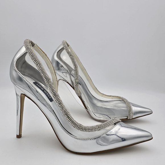 Nine West Finna3 Closed-Toe Pumps, Sparkly Silver, Women's 7.5M - Picture 2 of 16